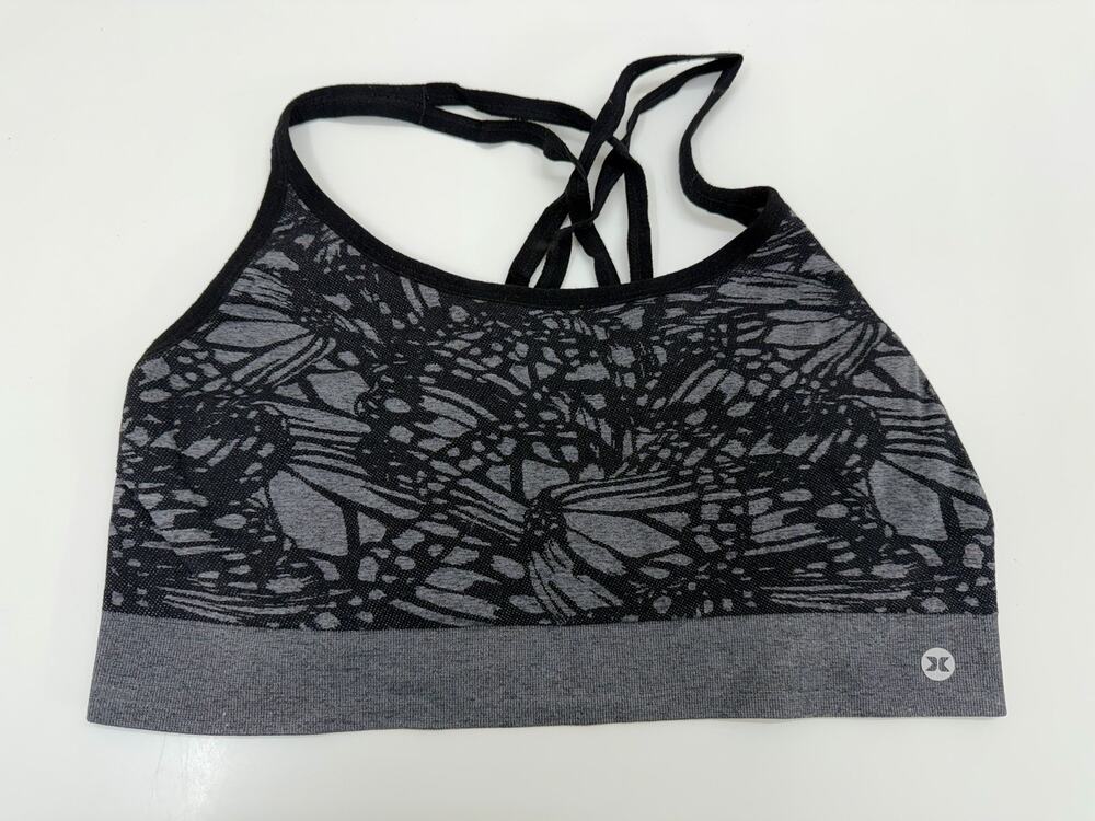 RBX Womens Sports Bra Size Large Gray Black Strappy Racerback Wireless Unpadded